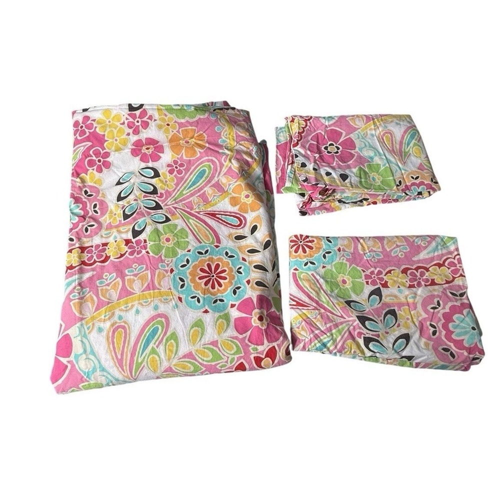 POTTERY BARN Colorful Floral‎ Paisley TWIN Duvet 100% Cotton Pillow Cases Set